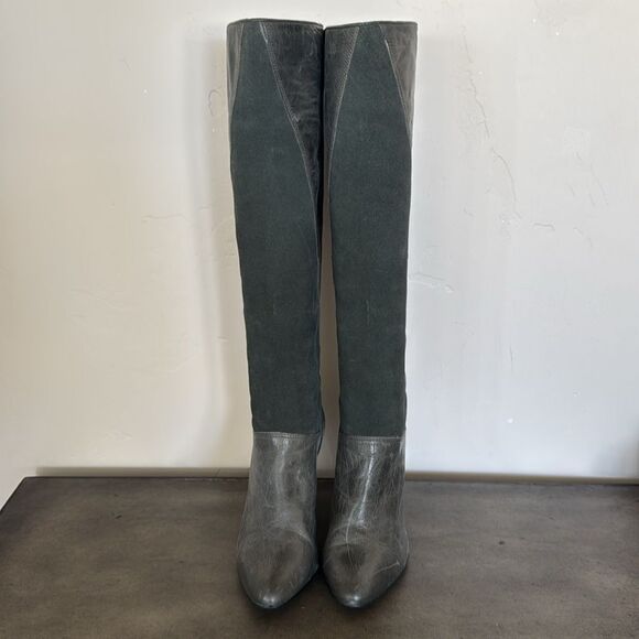 Gianni Bini Marlow Suede Leather Gray/Green Knee-High Boots Women's Size 6M GUC - Picture 4 of 14